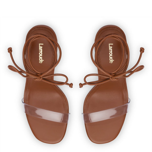 Gloria Sandal In Caramel Leather and Vinyl