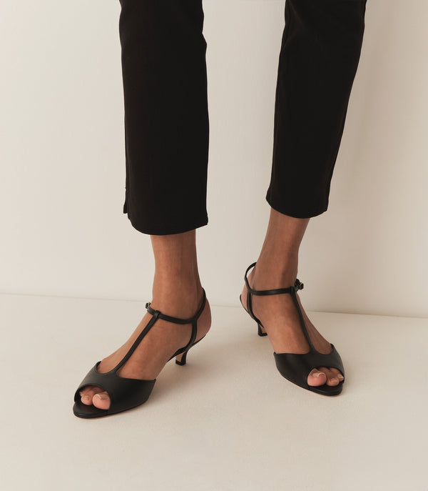 MAISIE T-STRAP HEEL -- BLACK BOX CALF