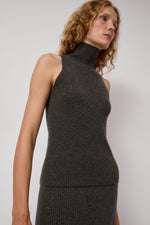 Modern Weaving Cashmere Mock Collar Rib Top in Olive Melange