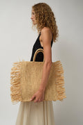 Modern Weaving Straight Fringe Square Bag in Natural