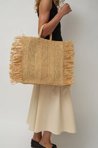 Modern Weaving Straight Fringe Square Bag in Natural