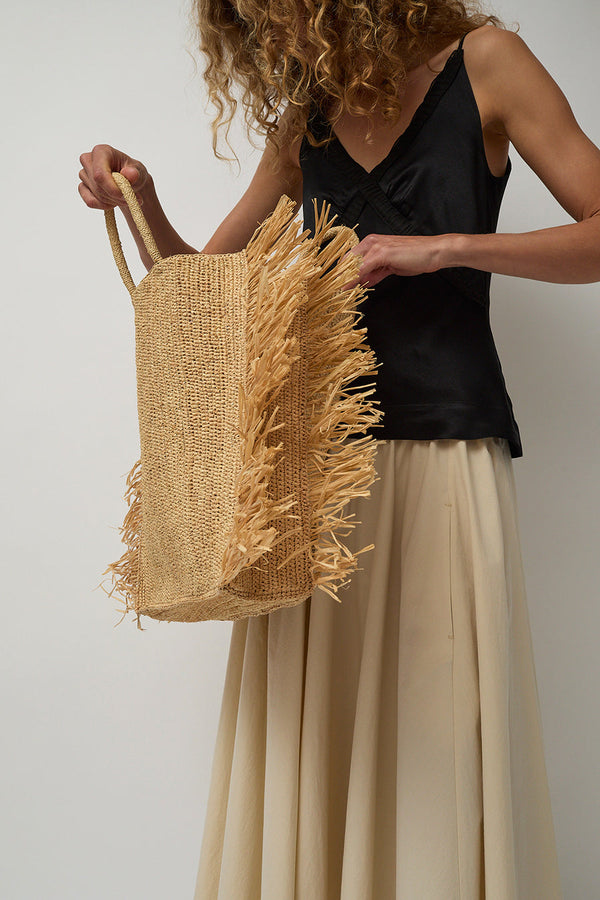 Modern Weaving Straight Fringe Square Bag in Natural