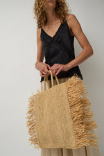 Modern Weaving Straight Fringe Square Bag in Natural