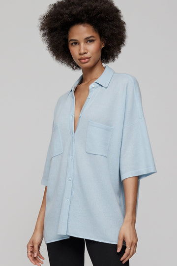 RUE BUTTON-UP CASHMERE TOP