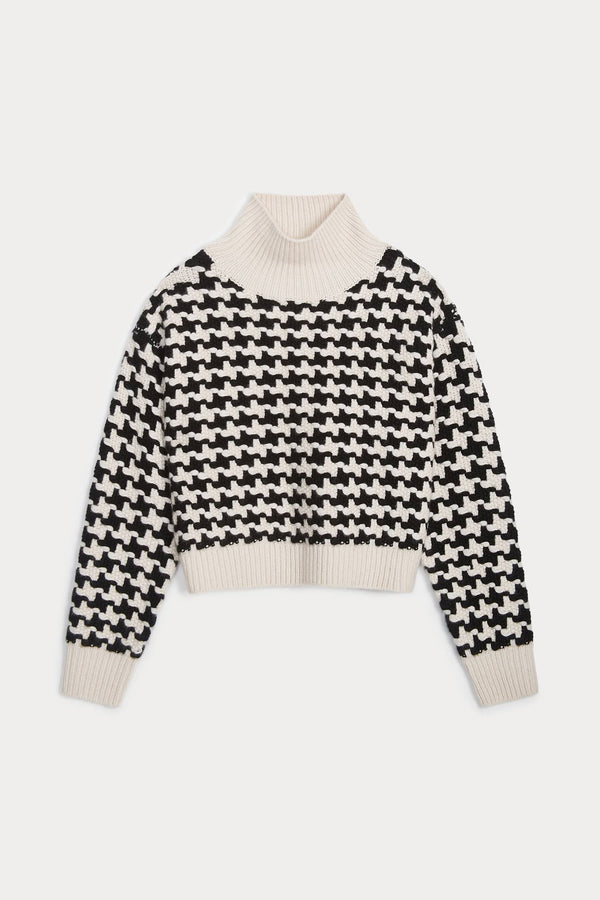 IRIS HOUNDSTOOTH CASHMERE TURTLENECK SWEATER