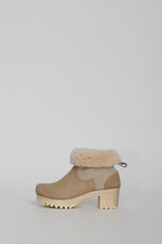 No.6 5" Pull On Shearling Clog Boot on Mid Tread in Bone Suede on White Base