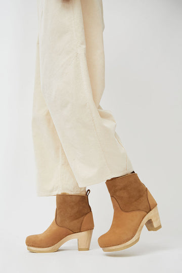 No.6 5" Pull on Shearling Clog Boot on High Heel in Copper