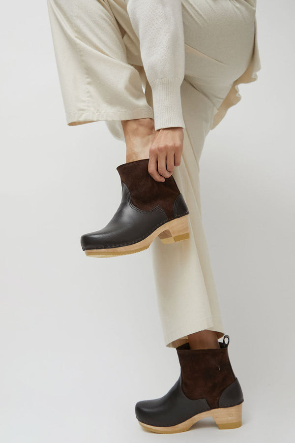 No.6 5" Pull on Shearling Clog Boot on Mid Heel in Umber