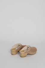 No.6 Dakota Shearling Clog on Mid Heel in Fawn Suede and Bone