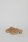 No.6 Dakota Shearling Clog on Mid Heel in Fawn Suede and Bone