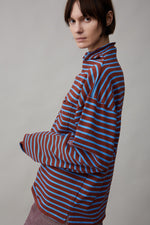 ONA LONG SLEEVE | CORNFLOWER AND BURGUNDY STRIPE