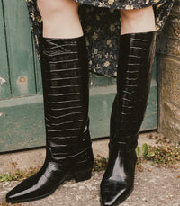 RIVIERA BOOT -- BLACK FAUX CROC