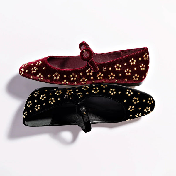 Blair Ballet Flat In Black Velvet and Gold Studs