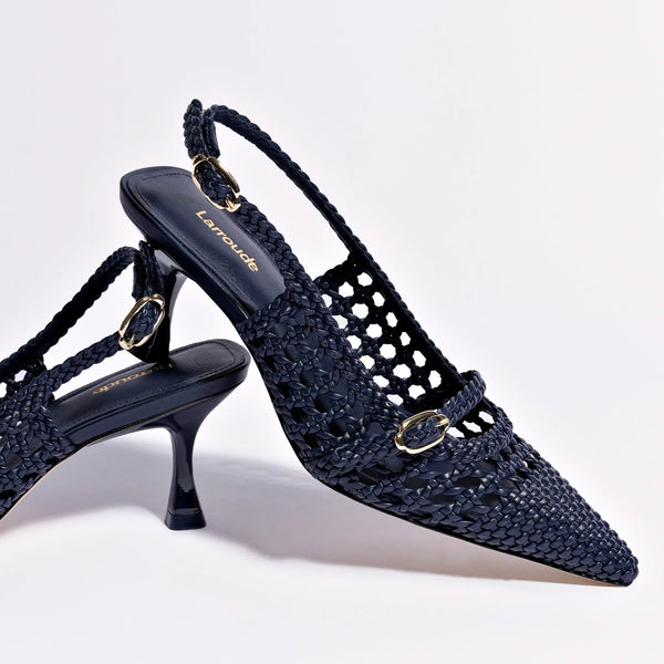 Ines Macrame Pump In Navy Leather