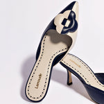 Flora Pump In Navy and Ivory Leather