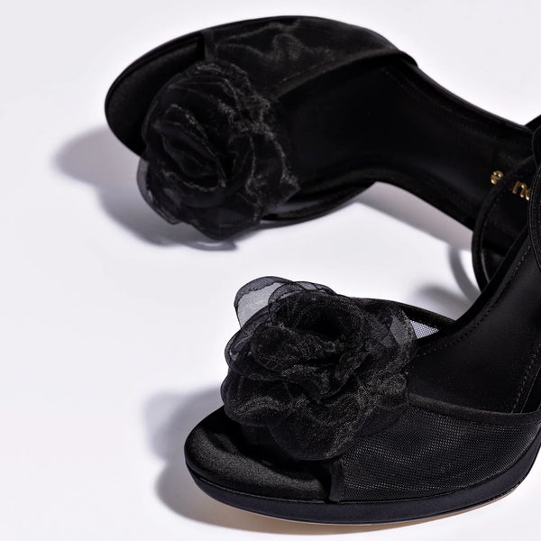 Salma Platform Sandal In Black Satin