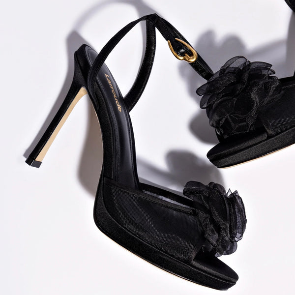 Salma Platform Sandal In Black Satin