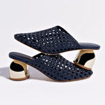 Dew Drop Macrame Mule In Navy Leather