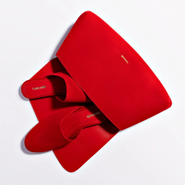 Venice Flat Mule and Pouch Kit In Scarlet Suede