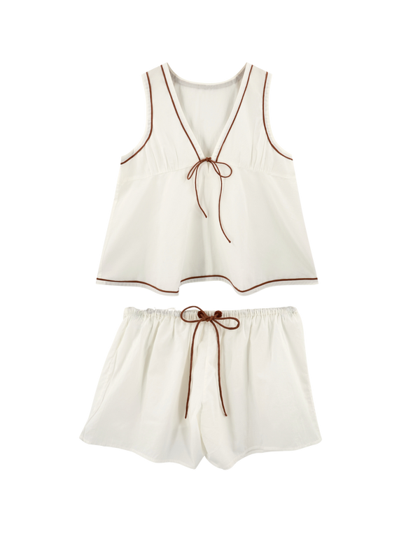 Pajama Tap Short & Camisole Set in White