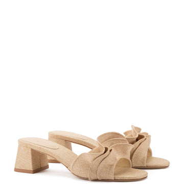 Brigitte Ruffle Mule In Beige Raffia