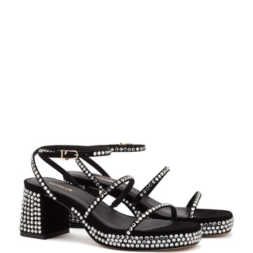 Gio Crystal Sandal In Black Suede