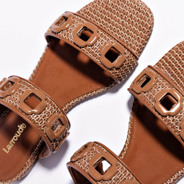 Milan Flat Mule In Caramel Wave Raffia