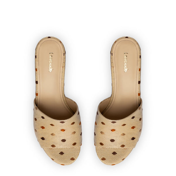 Miso Platform Sandal In Natural Raffia and Polka Dot Emboridery