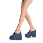 Wanda Platform Mule In Blue Denim